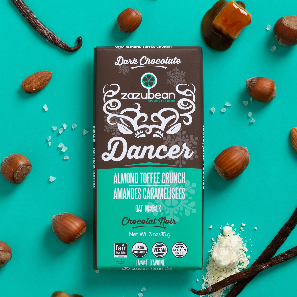 DANCER Almond Toffee Crunch (85g) – Zazubean Organic Chocolates